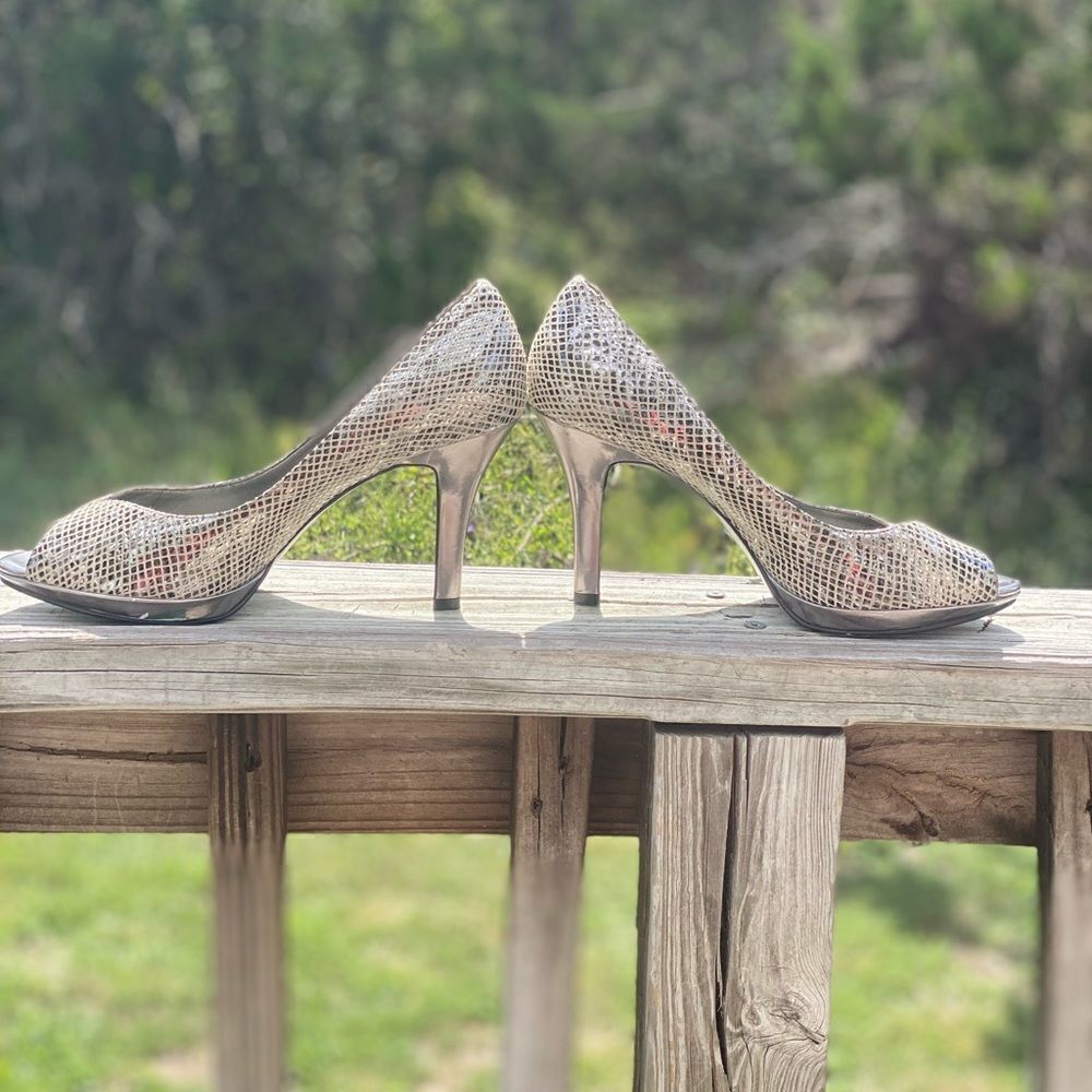 Anne Klein metallic snake skin heels